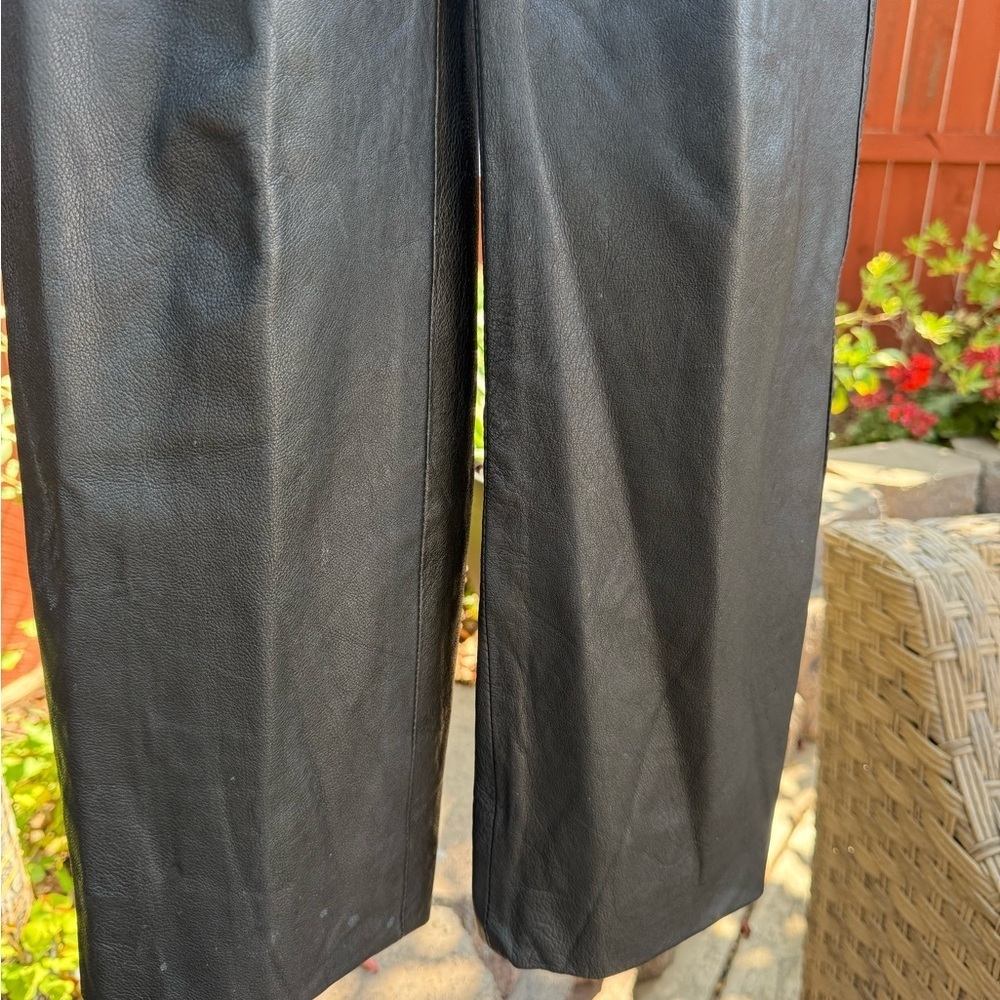 Vintage Black Straight Leg Leather Pants - Picture 3 of 11